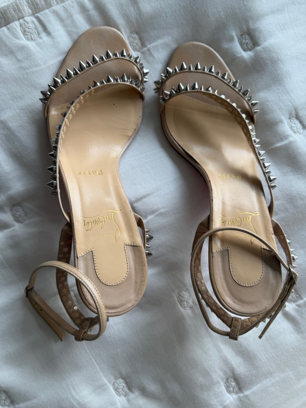 Christian Louboutin Mafaldina Spike Leather Sandals 70mm Nude Size EU 39/US 9 - Picture 2 of 5